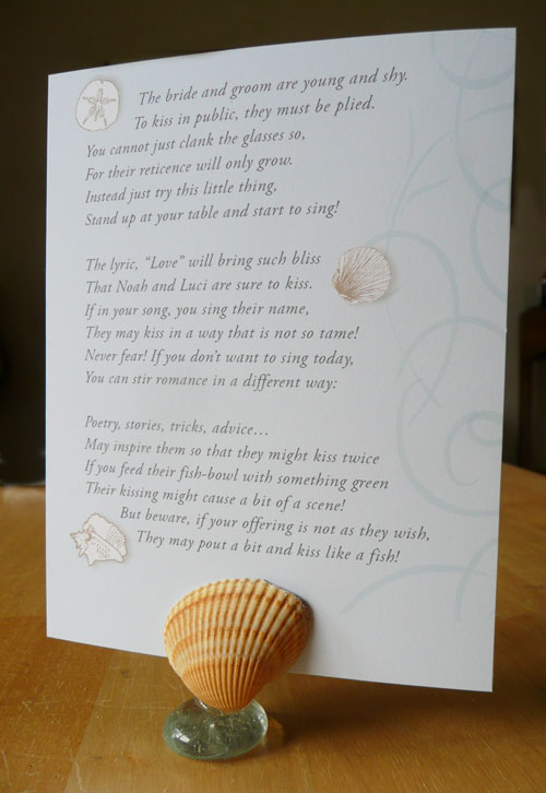 beach wedding table poem My sister wrote this little poem to encourage 